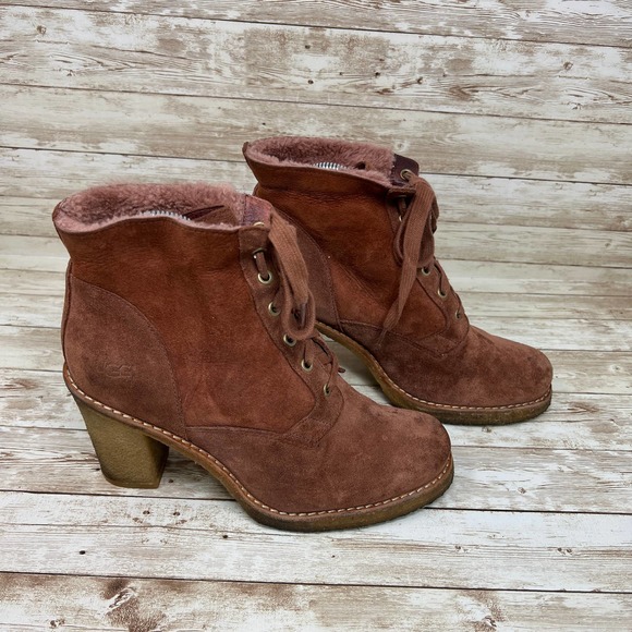 UGG Shoes - UGG Australia Sofia Cinnamon Suede Leather Lace-Up Boots Women's 8.5
